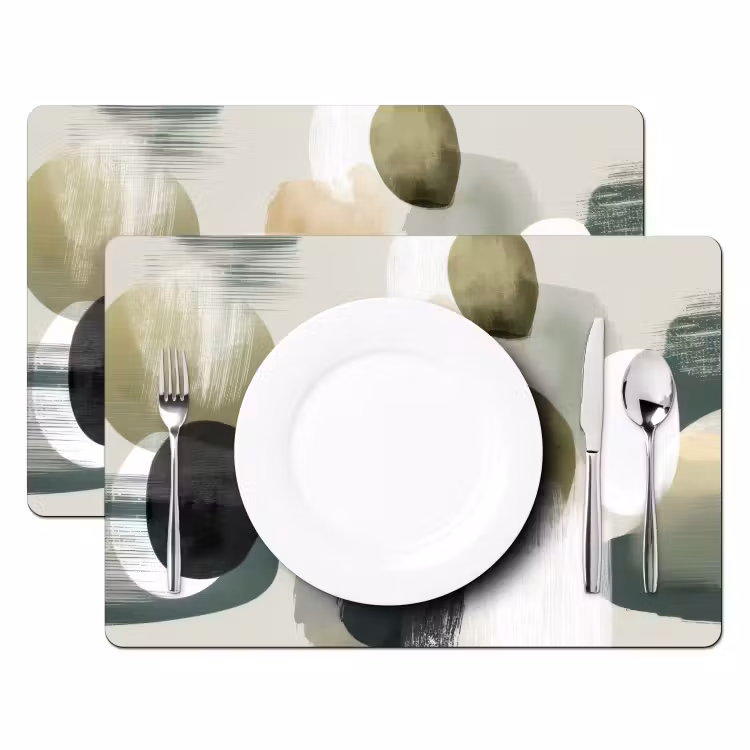 Placemat - 6 stuks - Minimalistisch - Cirkels - Penseelstreken - Beige — 2
