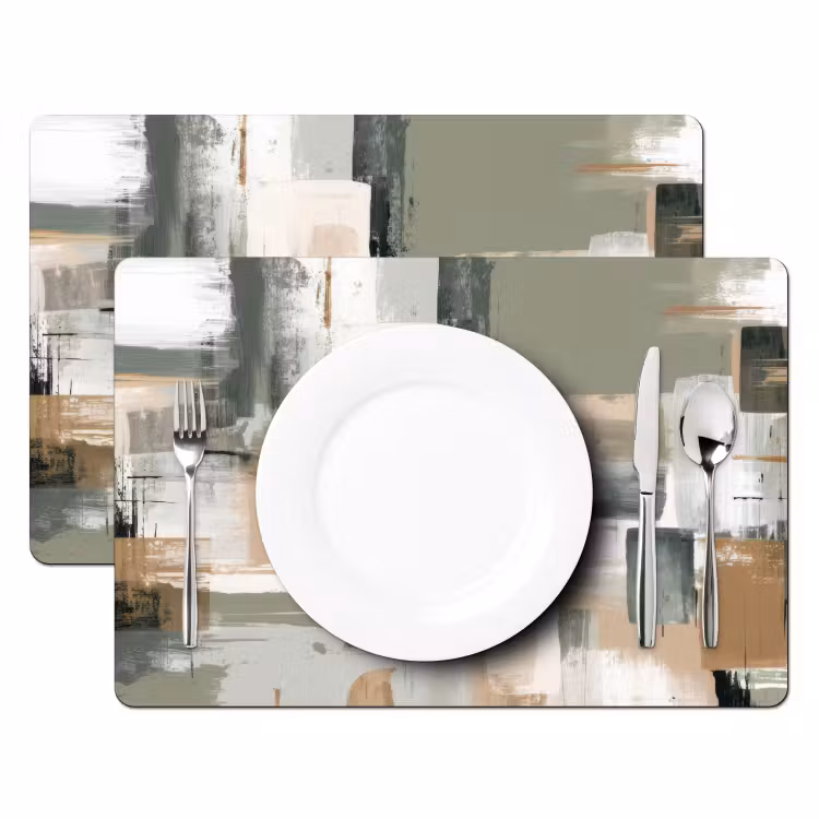 Placemat - 6 stuks - Penseelstreken - Abstract - Aardetinten — 2