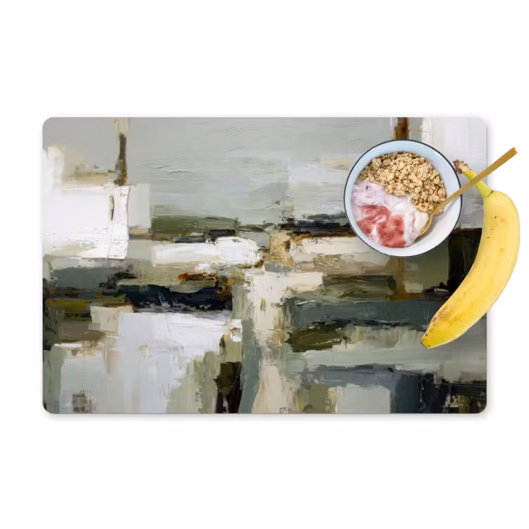 Placemat - 6 stuks - Penseelstreken - Groen - Abstract - Japandi — 1