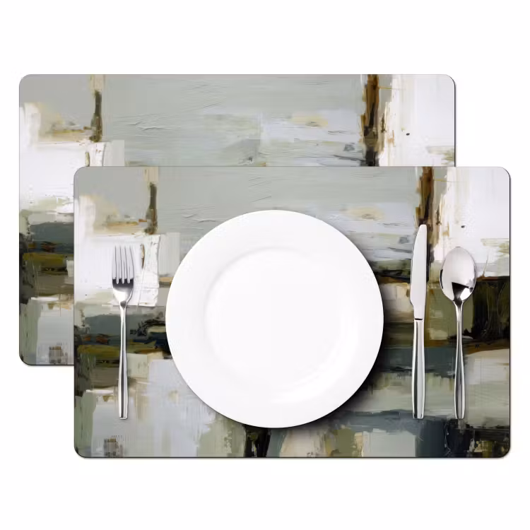 Placemat - 6 stuks - Penseelstreken - Groen - Abstract - Japandi — 2