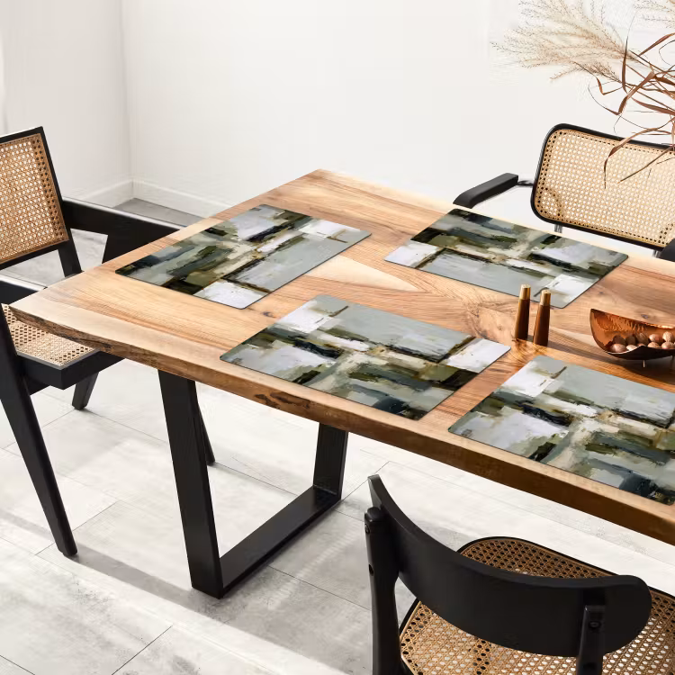 Placemat - 6 stuks - Penseelstreken - Groen - Abstract - Japandi — 5