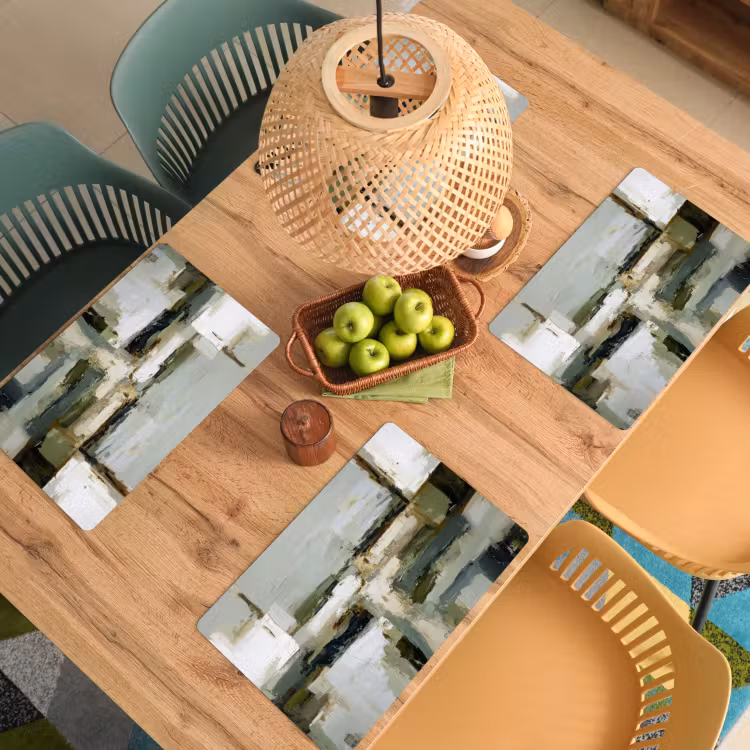 Placemat - 6 stuks - Penseelstreken - Groen - Abstract - Japandi — 6