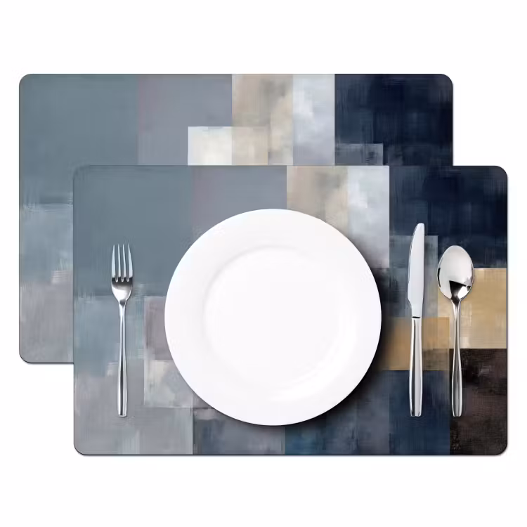 Placemat - 6 stuks - Rechthoeken - Abstract - Blauw — 2