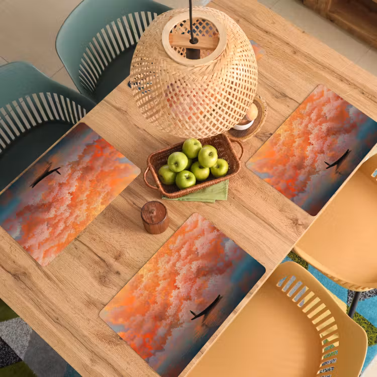 Placemat - 6 stuks - Zee - Boot - Wolken - Oranje — 6