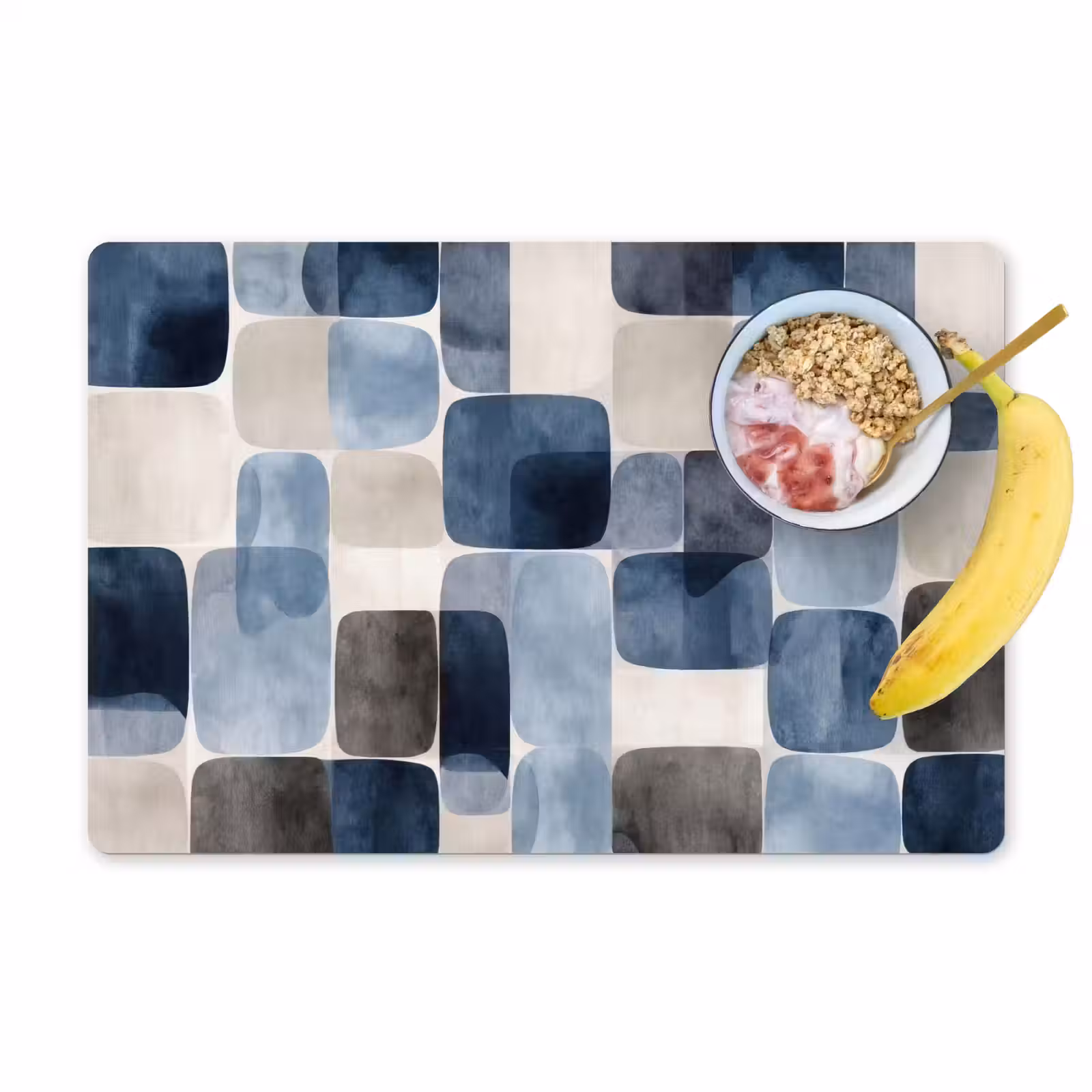 Placemat - 6 stuks - Patroon - Blauw - Vierkanten — 1