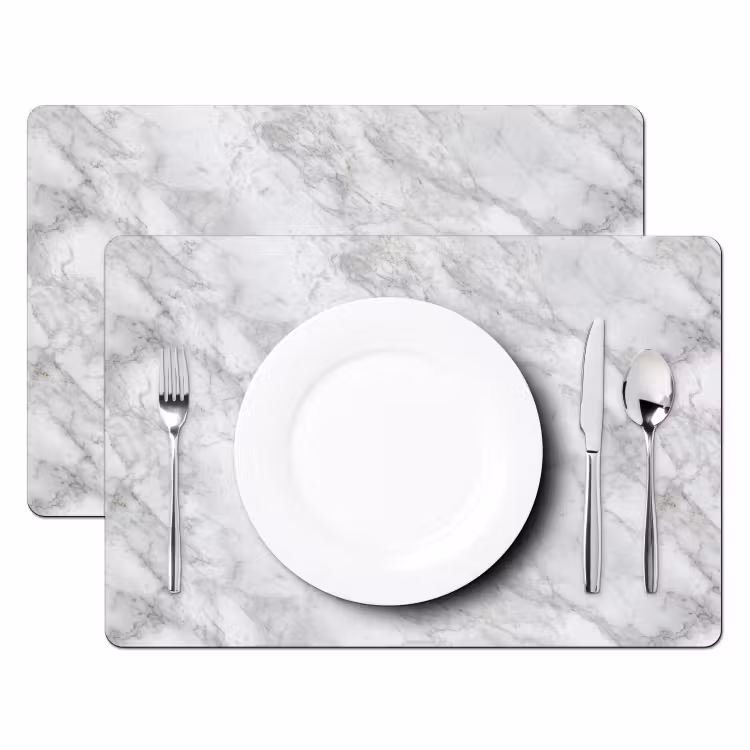 Placemat - 6 stuks - Grijs - Wit - Marmer — 2