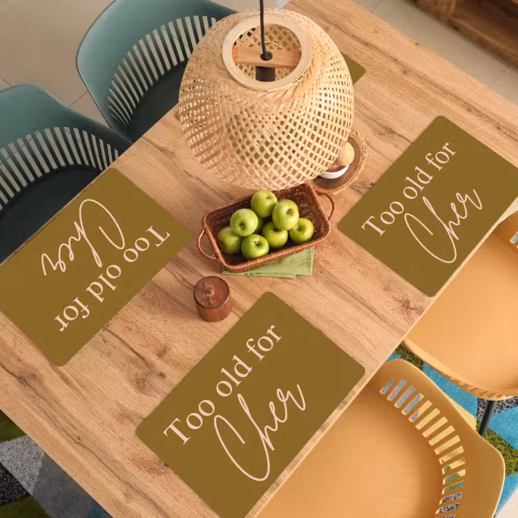 Placemat - 6 stuks - Groen - Too old for cher - Roze — 6