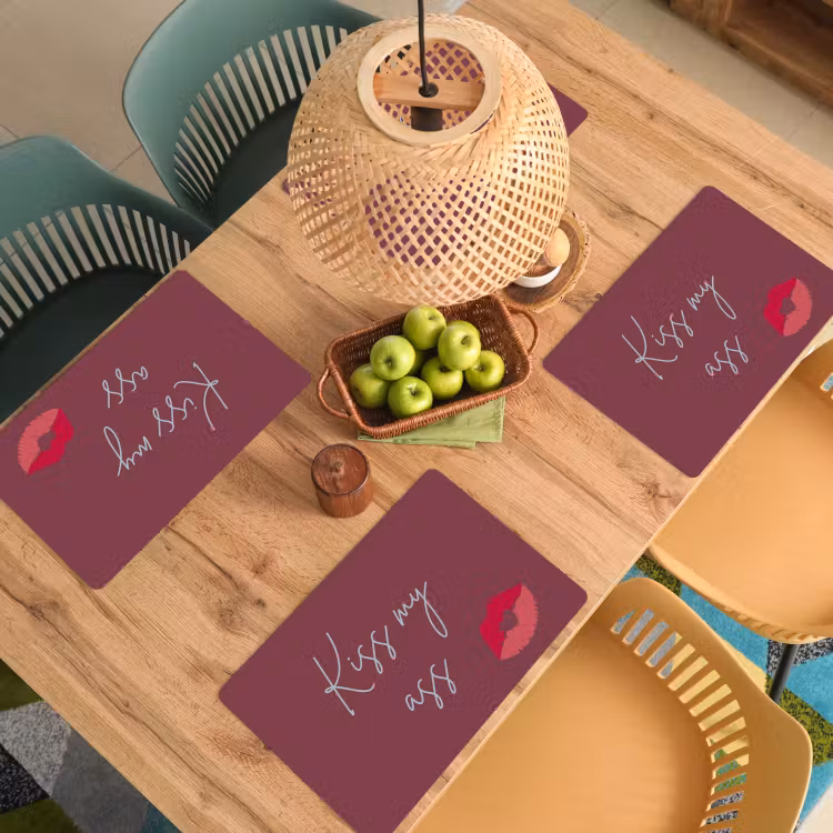 Placemat - 6 stuks - Kiss my ass - Lip - Bordeaux — 6