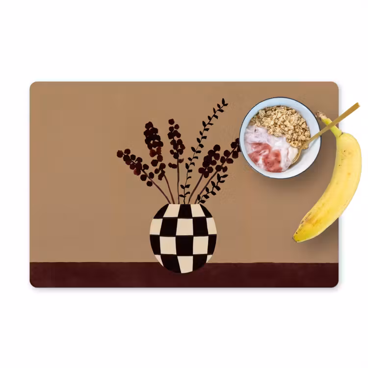 Placemat - 6 stuks - Minimalistisch - Vaas - Bloemen - Bruin — 1