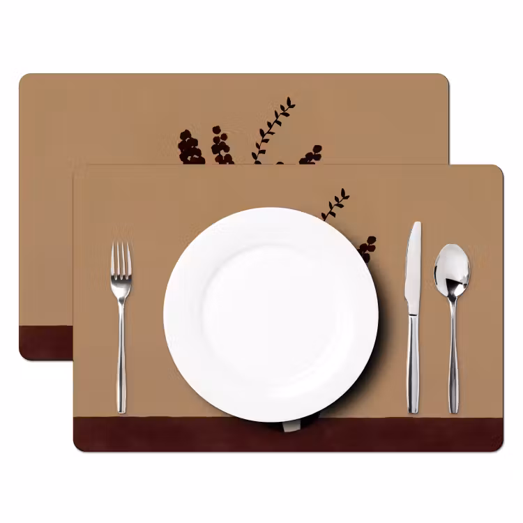 Placemat - 6 stuks - Minimalistisch - Vaas - Bloemen - Bruin — 2