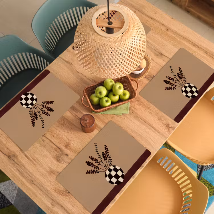Placemat - 6 stuks - Minimalistisch - Vaas - Bloemen - Bruin — 6