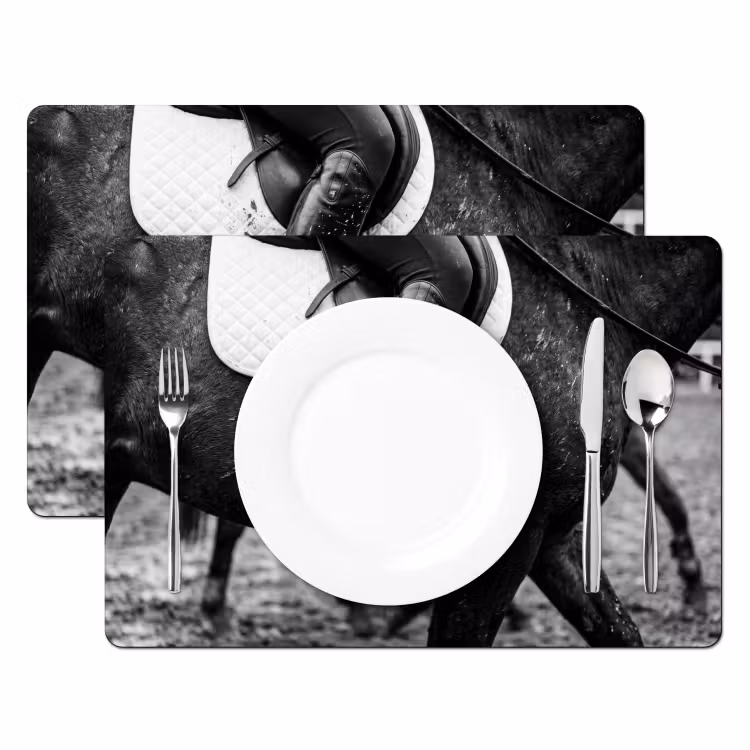 Placemat - 6 stuks - Paard - Sport - Zwart - Wit — 2