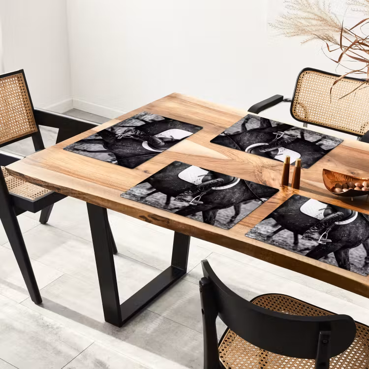 Placemat - 6 stuks - Paard - Sport - Zwart - Wit — 5