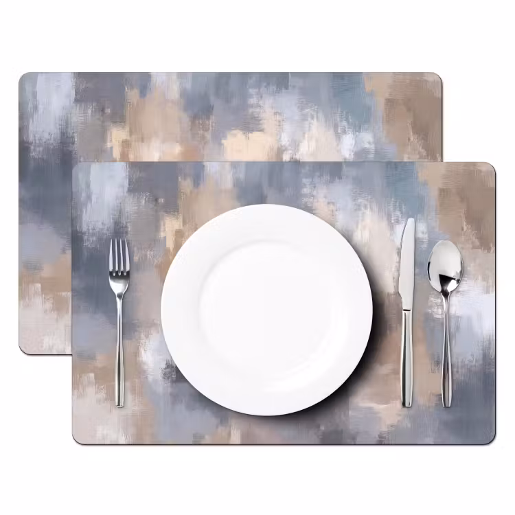 Placemat - 6 stuks - Penseelstreken - Schilderij - Beige — 2