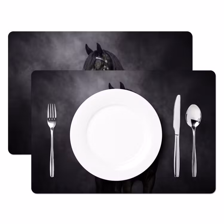 Placemat - 6 stuks - Portret - Paard - Zwart — 2