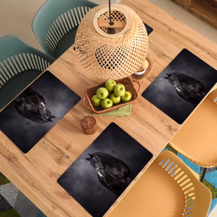 Placemat - 6 stuks - Portret - Paard - Zwart — 6