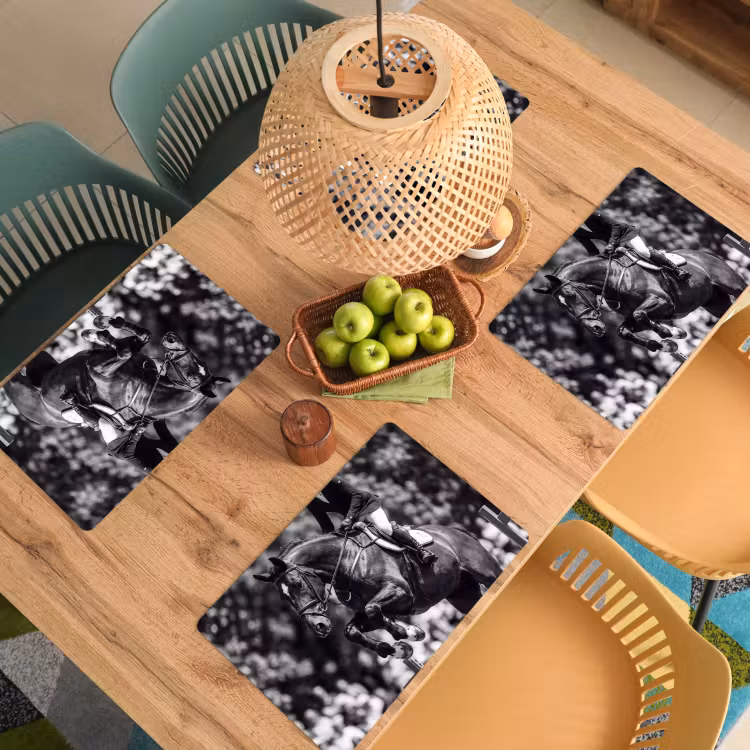 Placemat - 6 stuks - Springen - Paard - Zwart - Wit — 6