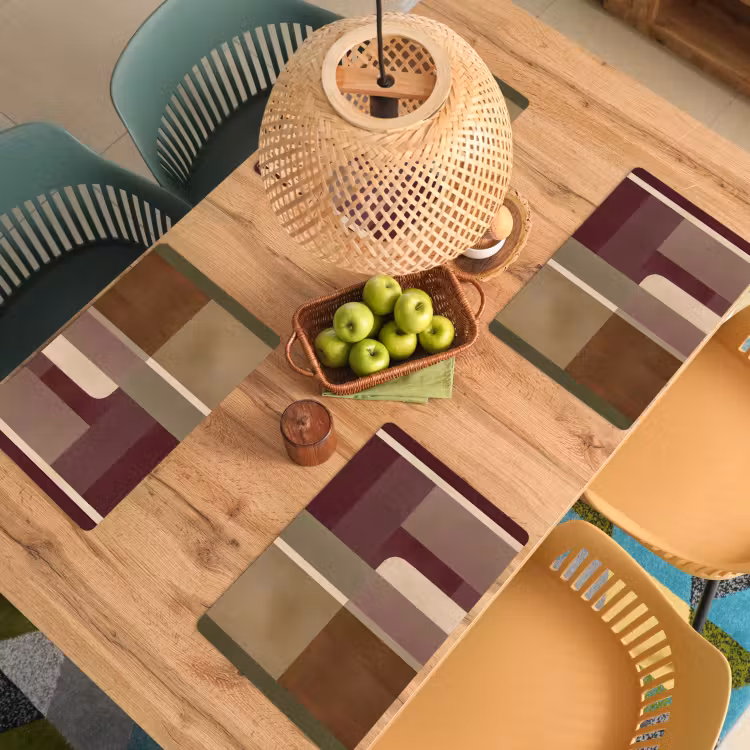 Placemat - 6 stuks - Vlakken - Abstract - Bordeaux - Lijnen — 6