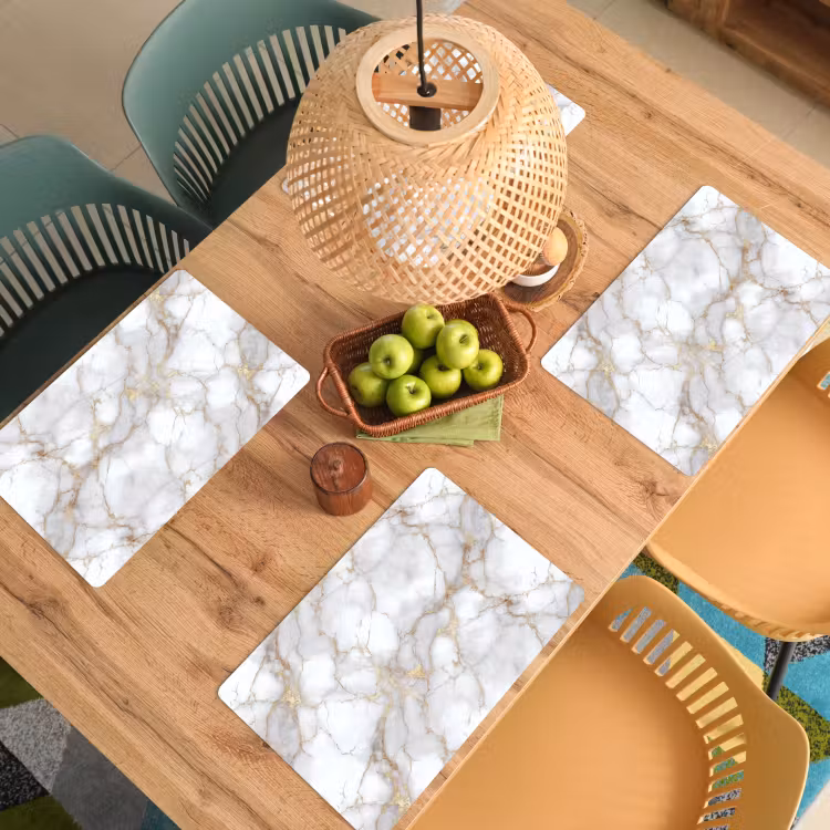 Placemat - 6 stuks - Wit - Goud - Marmer - Grijs — 6