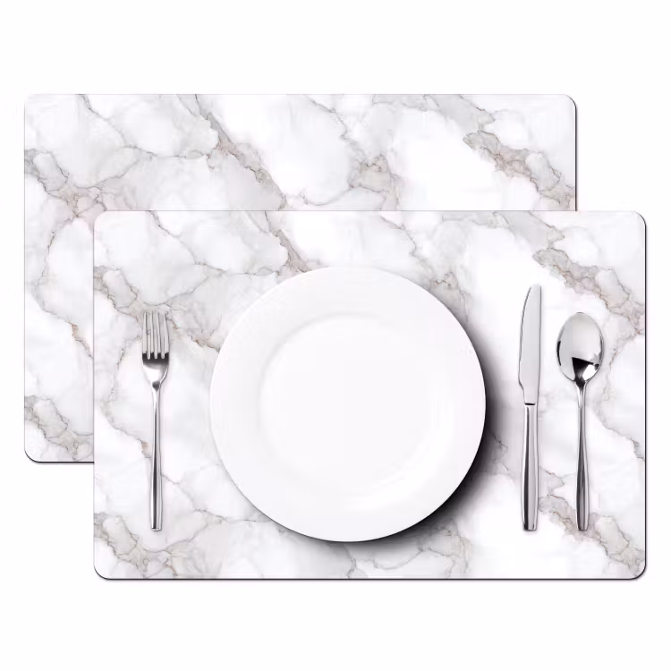 Placemat - 6 stuks - Wit - Marmer - Bruin — 2