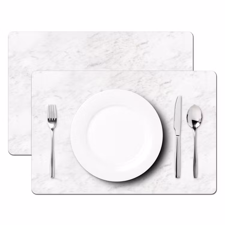 Placemat - 6 stuks - Wit - Marmer - Grijze aders — 2