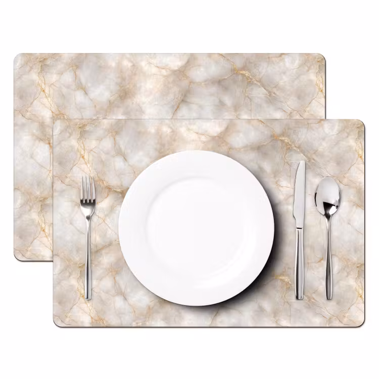 Placemat - 6 stuks - Zandkleurig - Marmer - Natuursteen — 2