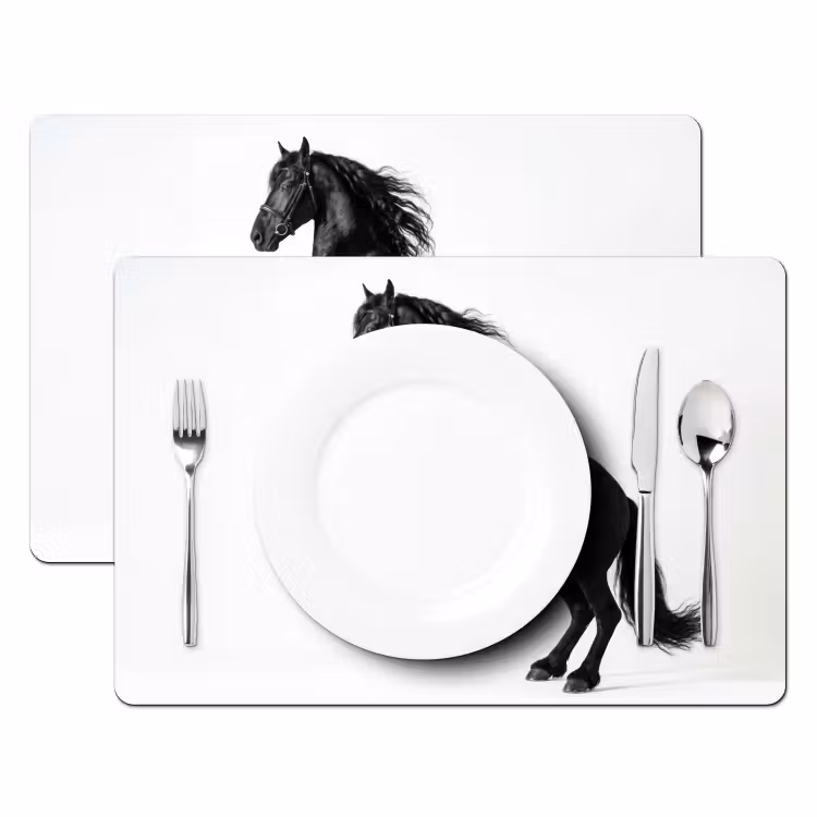 Placemat - 6 stuks - Zwart - Paard - Portret — 2