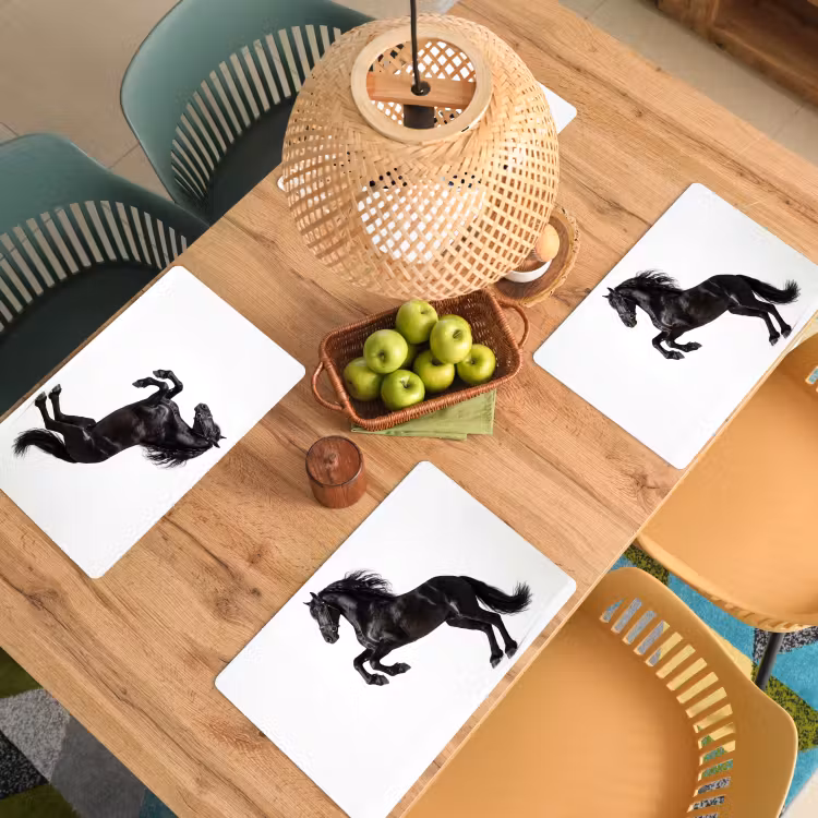 Placemat - 6 stuks - Zwart - Paard - Portret — 6