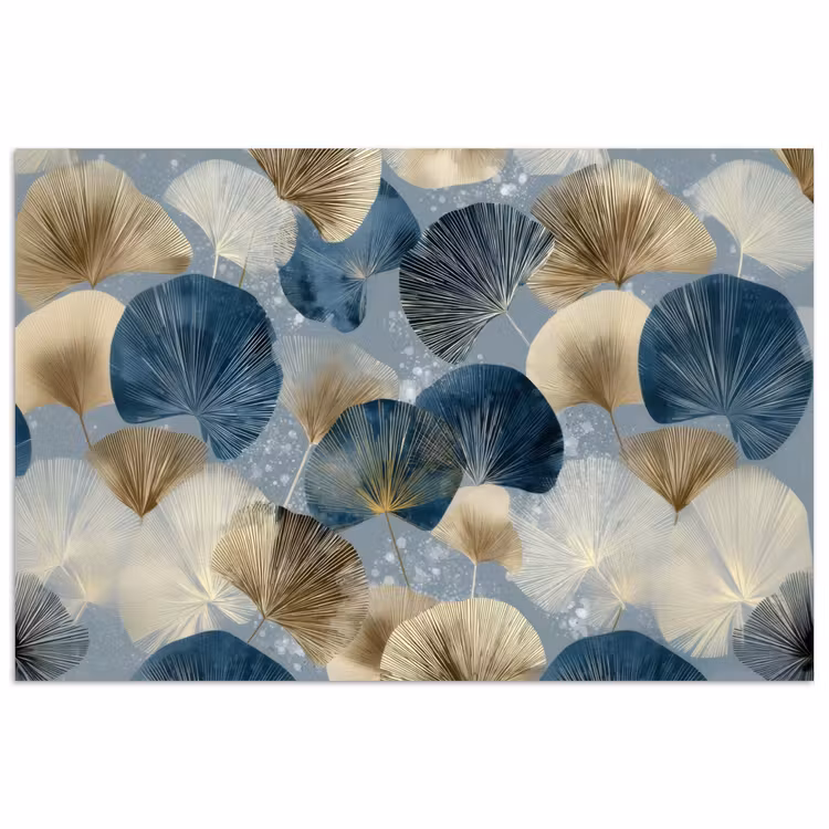 Poster - Bladeren - Abstract - Goud - Blauw — 1