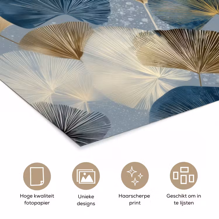 Poster - Bladeren - Abstract - Goud - Blauw — 5