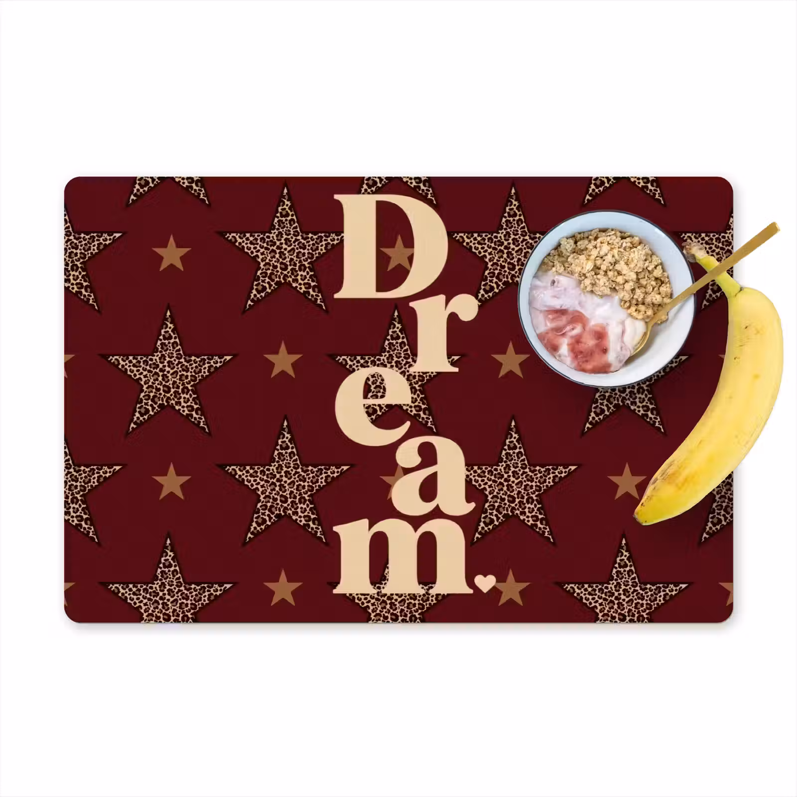 Placemat - 6 stuks - Sterren - Luipaardprint - Dream - Bordeaux — 1
