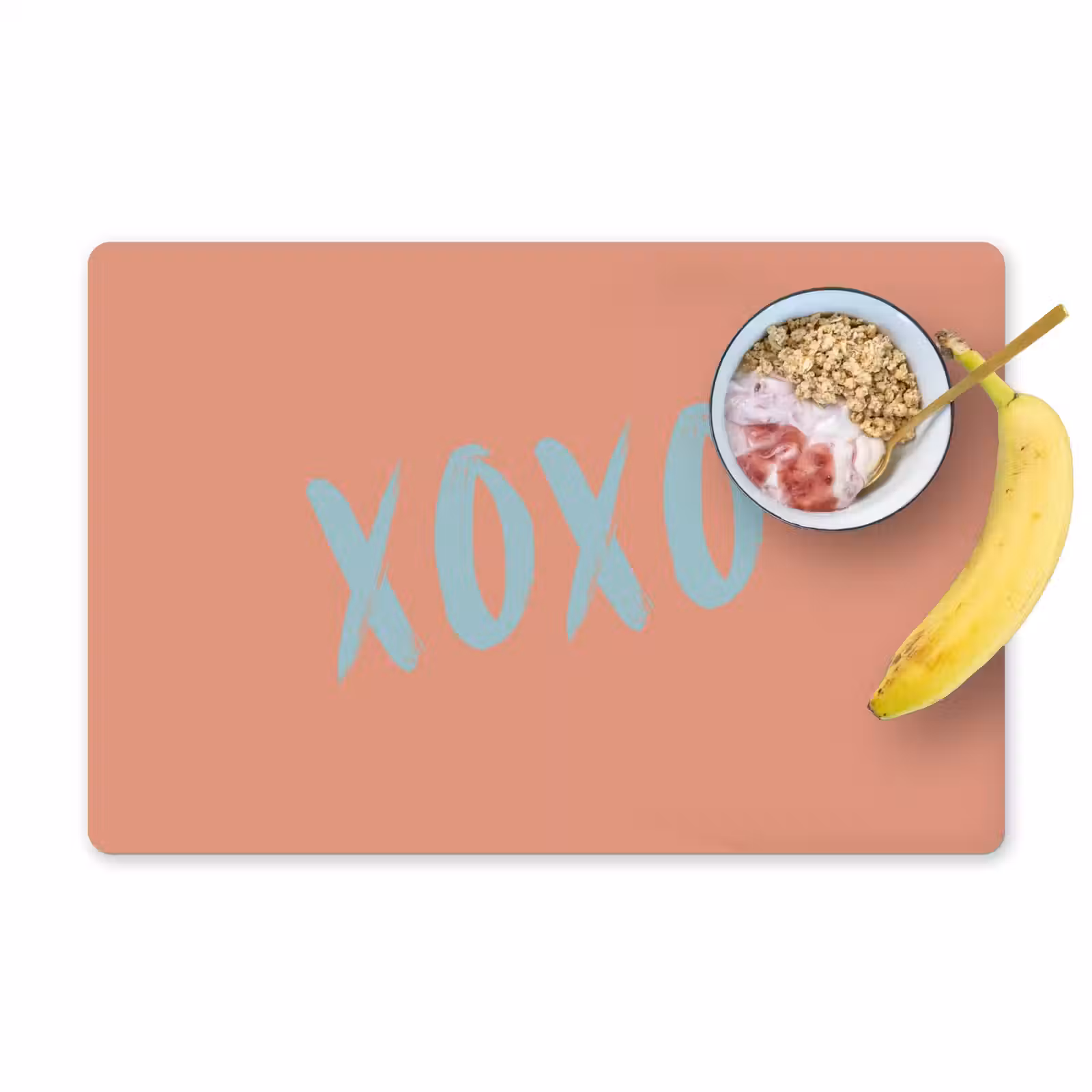 Placemat - 6 stuks - XOXO - Blauw - Perzikkleur — 1