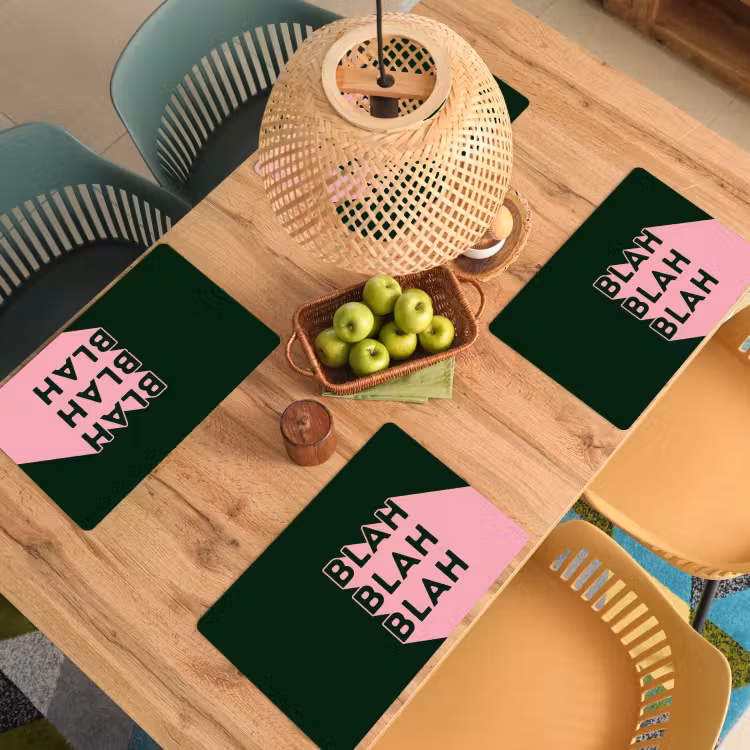 Placemat - 6 stuks - Donkergroen - Tekst - Schaduw - Grafisch — 6