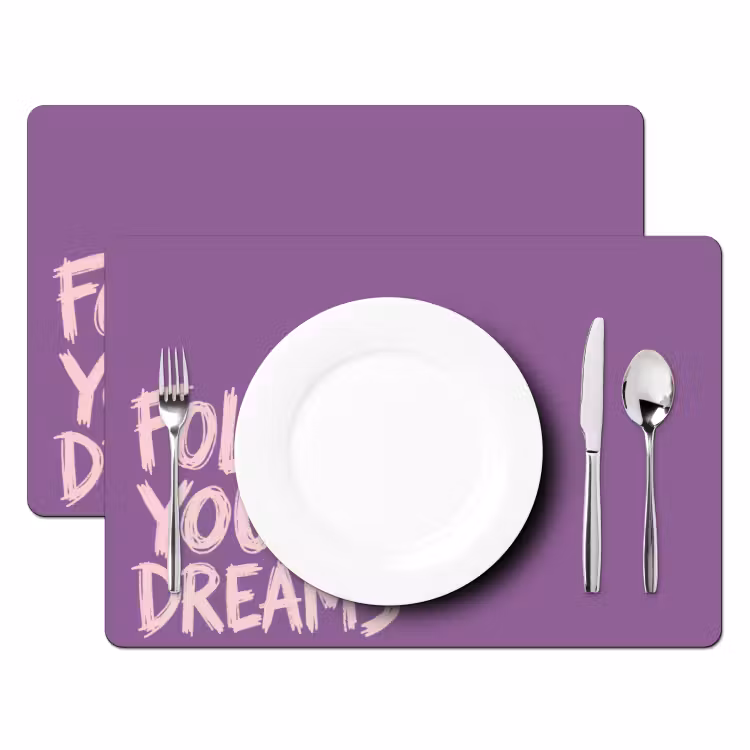 Placemat - 6 stuks - Follow your dreams - Paars - Penseeltextuur — 2