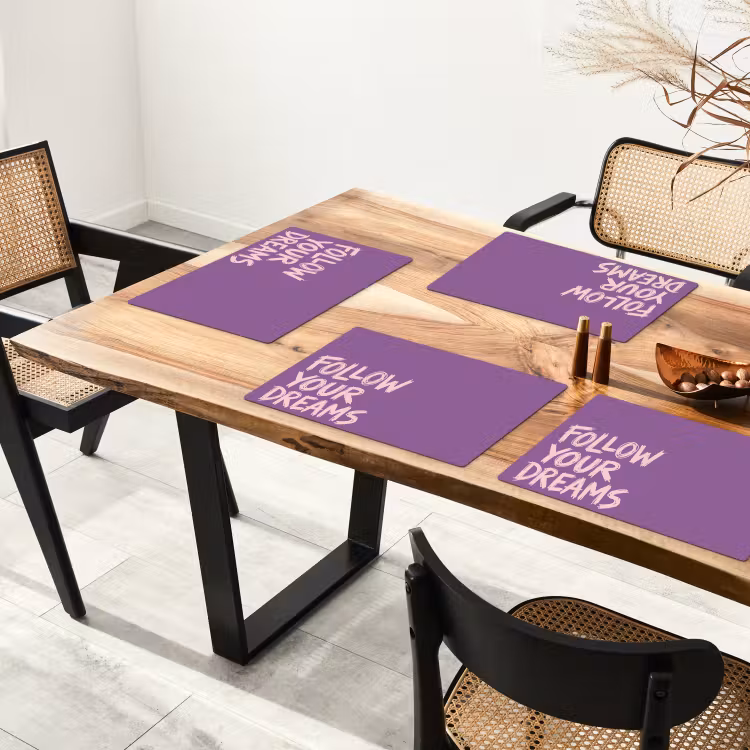 Placemat - 6 stuks - Follow your dreams - Paars - Penseeltextuur — 5