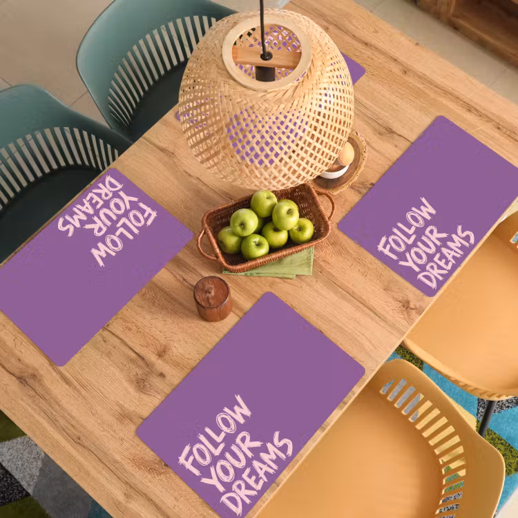 Placemat - 6 stuks - Follow your dreams - Paars - Penseeltextuur — 6