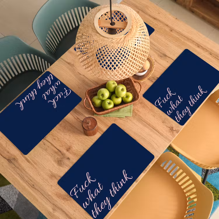 Placemat - 6 stuks - Fuck what they think - Blauw - Cursief — 6
