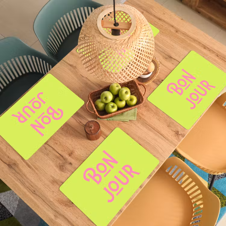 Placemat - 6 stuks - Groen - Roze bonjour - art-deco — 6