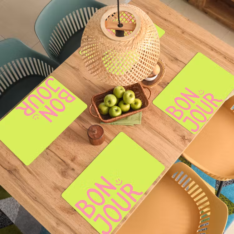 Placemat - 6 stuks - Groen - Smiley - Bonjour - Roze — 6