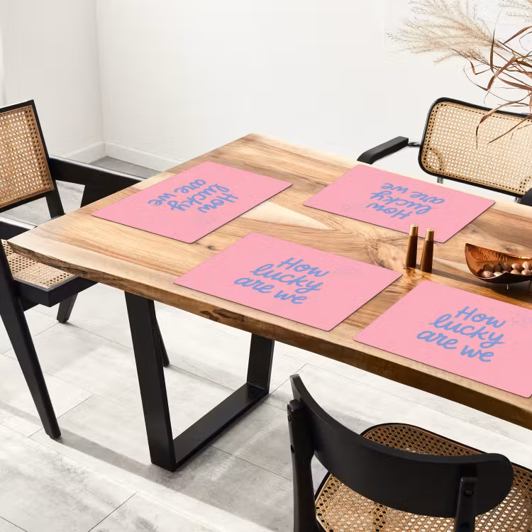 Placemat - 6 stuks - How lucky are we - Klavervier - Roze - Blauw — 5