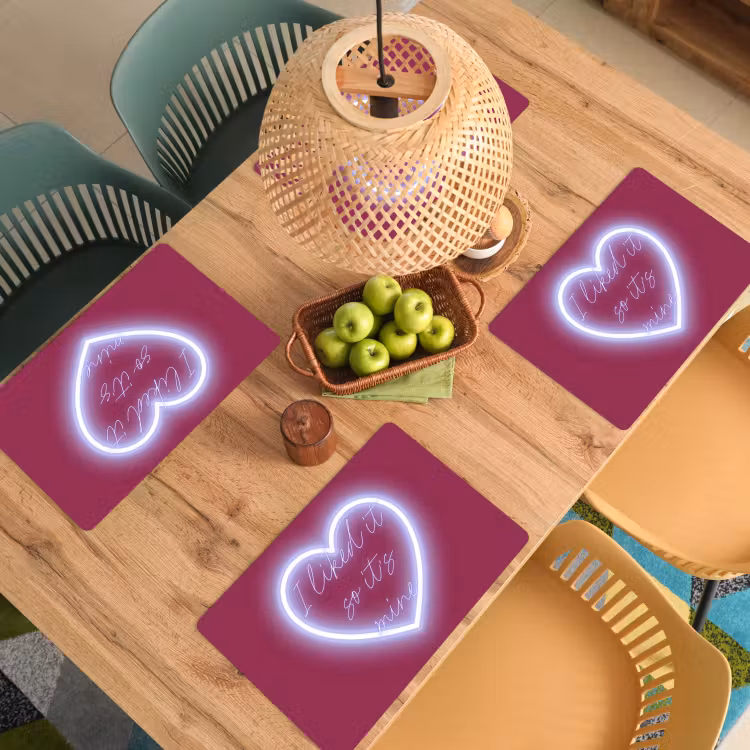 Placemat - 6 stuks - I liked it so it's mine - Neon hart - Roze — 6