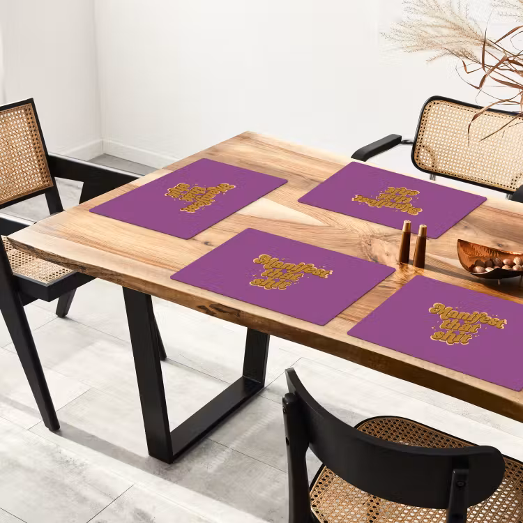 Placemat - 6 stuks - Manifest that shit - Paars - Glitter — 5
