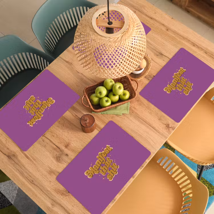 Placemat - 6 stuks - Manifest that shit - Paars - Glitter — 6