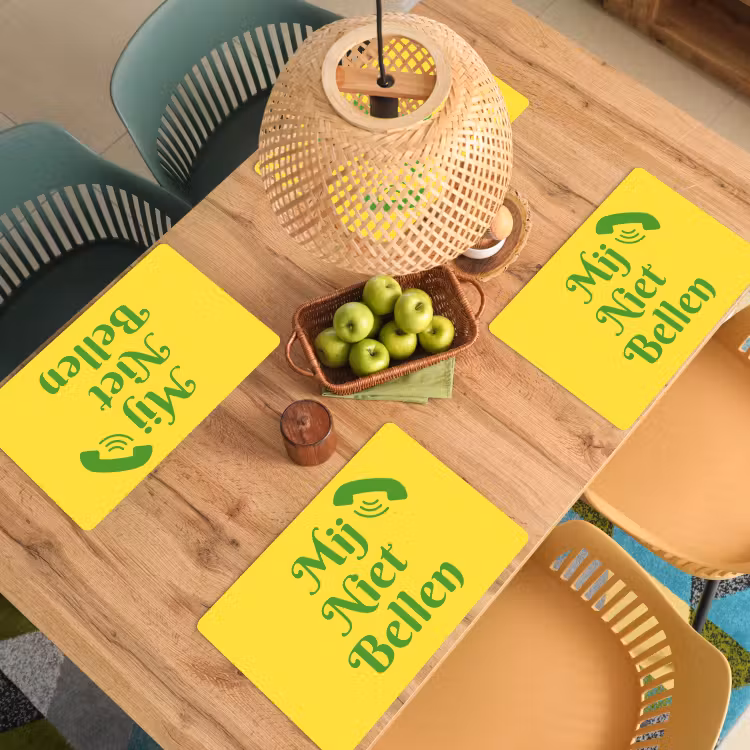 Placemat - 6 stuks - Mij niet bellen - Telefoon - Geel — 6
