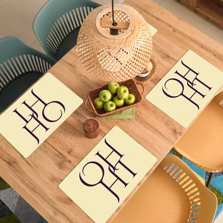 Placemat - 6 stuks - Oh hi - Geel - Monogram — 6
