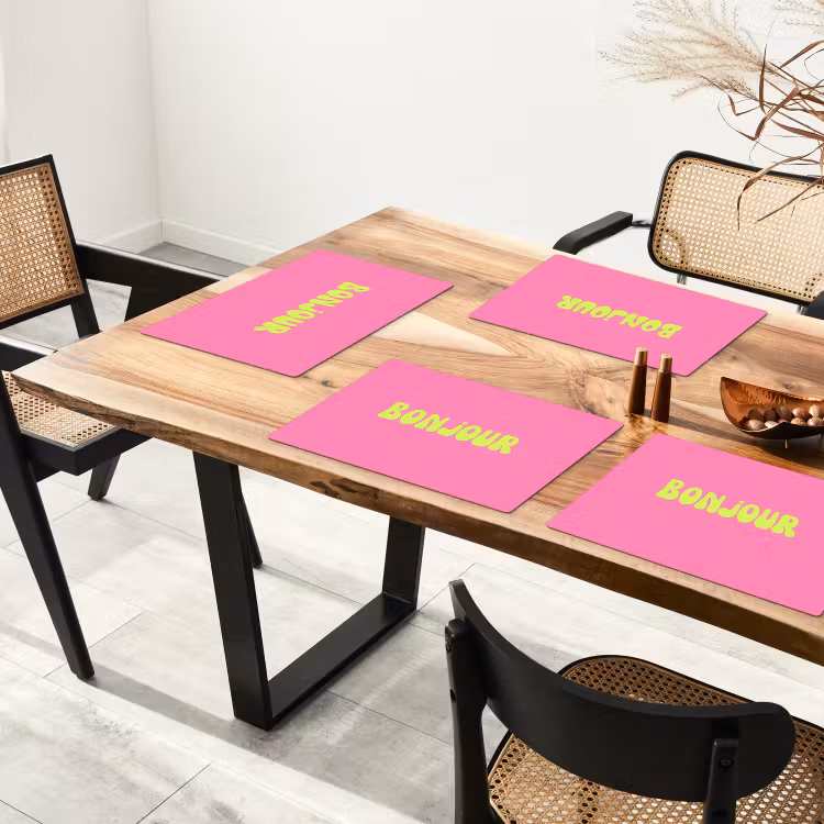Placemat - 6 stuks - Roze - Groene bonjour - Organisch — 5