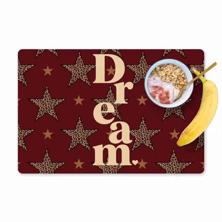 Placemat - 6 stuks - Sterren - Luipaardprint - Dream - Bordeaux — 1