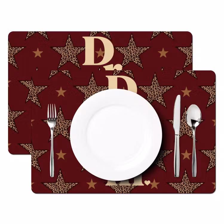 Placemat - 6 stuks - Sterren - Luipaardprint - Dream - Bordeaux — 2
