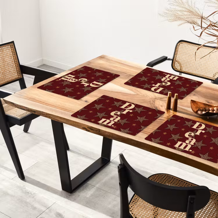 Placemat - 6 stuks - Sterren - Luipaardprint - Dream - Bordeaux — 5