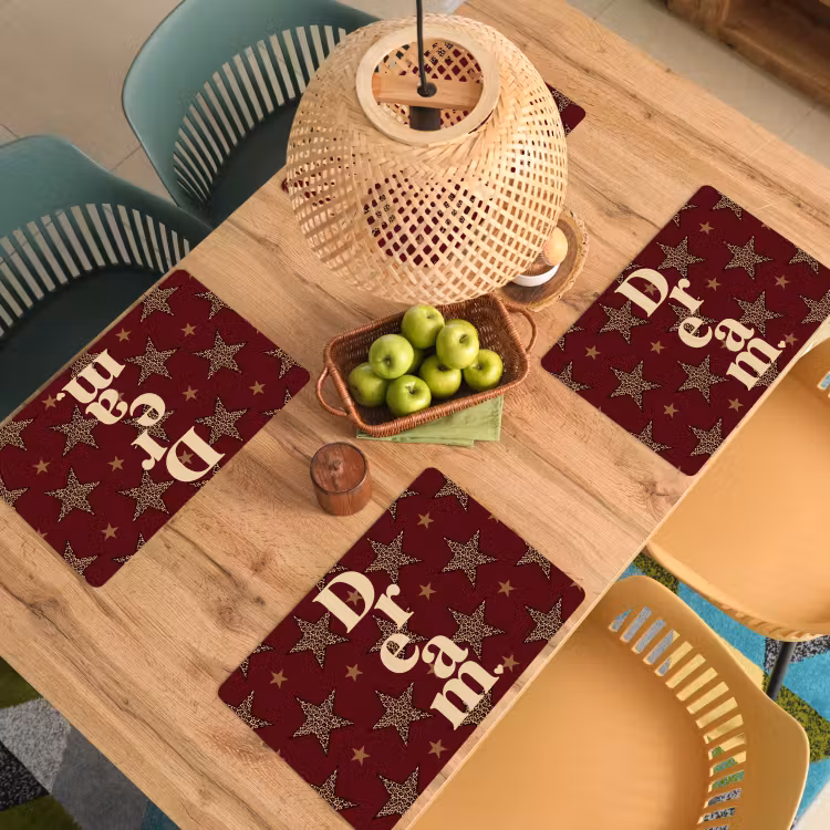 Placemat - 6 stuks - Sterren - Luipaardprint - Dream - Bordeaux — 6